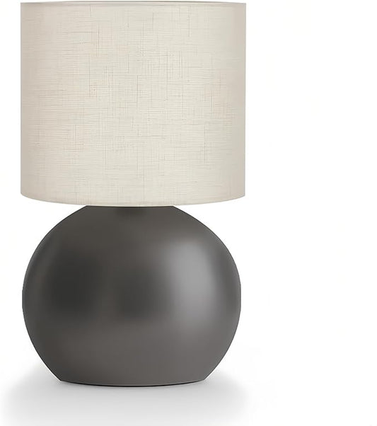 Modern Small Table Lamp with Grey Metal Base and Linen Shade, 10.4 Inch Nightstand Light for Bedroom, Living Room, Desk, Dorm
