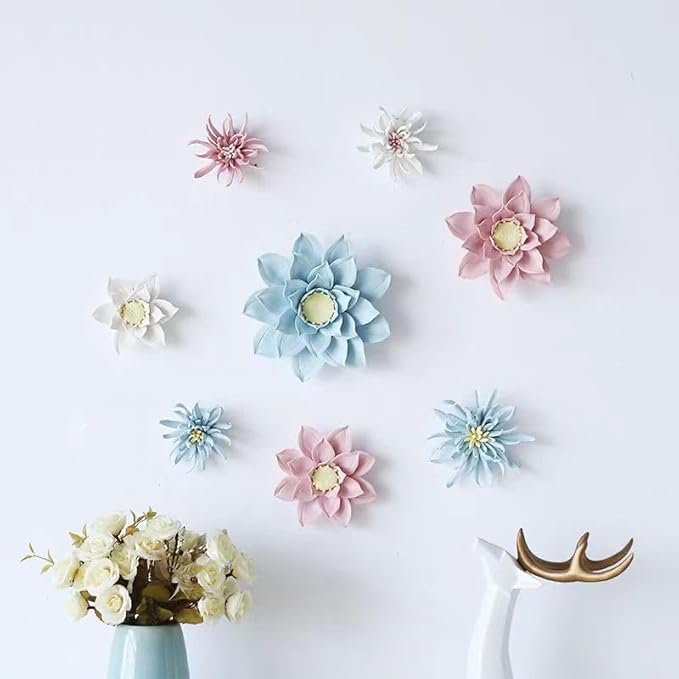 Yimi Flower， 4.72" Ceramic Flower 3D Handmade Porcelain Flower Wall Art Decor, 3D Ceramic Flower Wall Decor, Home Office Decor, Unique Gift for Home Office Decor,Girls (Pink)