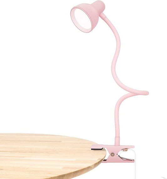 LiFMIRA Pink Small Desk Lamp Clip on Reading Light for Bed 3 Colors 10 Brightness Dimmable Flexible Gooseneck Clip on Light for Bed Headboard College Dorm Room