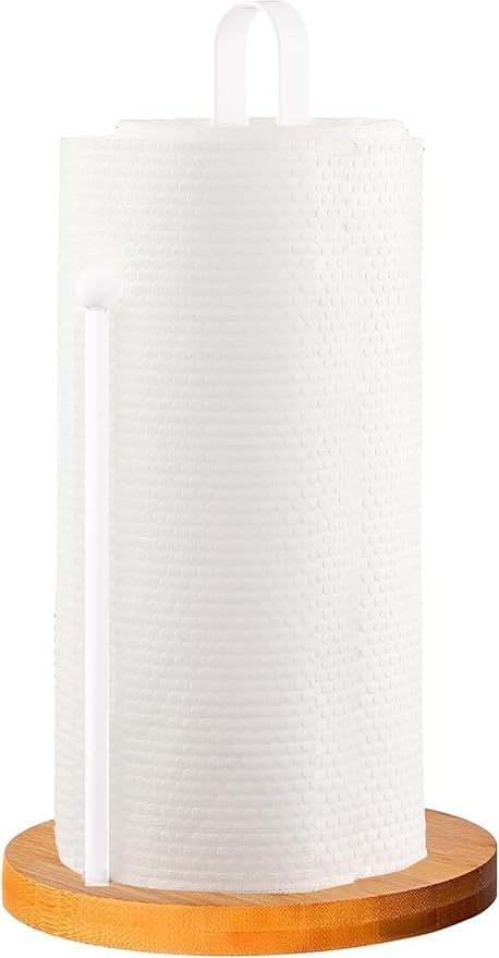 Wooden Paper Towel Holder Countertop, Kitchen-Towel-Holder FreeStanding with Side Bar for Kitchen Bathroom