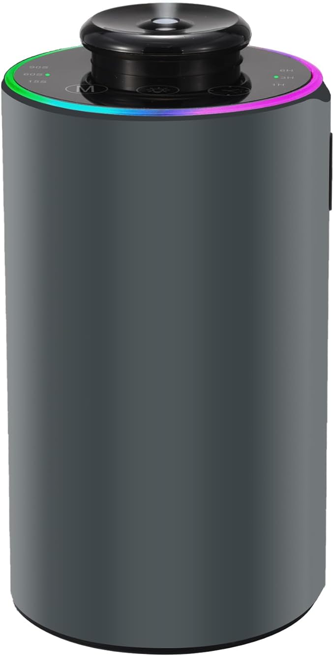 Waterless Essential Oil Diffuser with 8 Color LED Night Light, 3 Mist Levels & Timers, Portable Rechargeable Aromatherapy Diffuser for Home Car Room Studio Office, Metal (Grey)