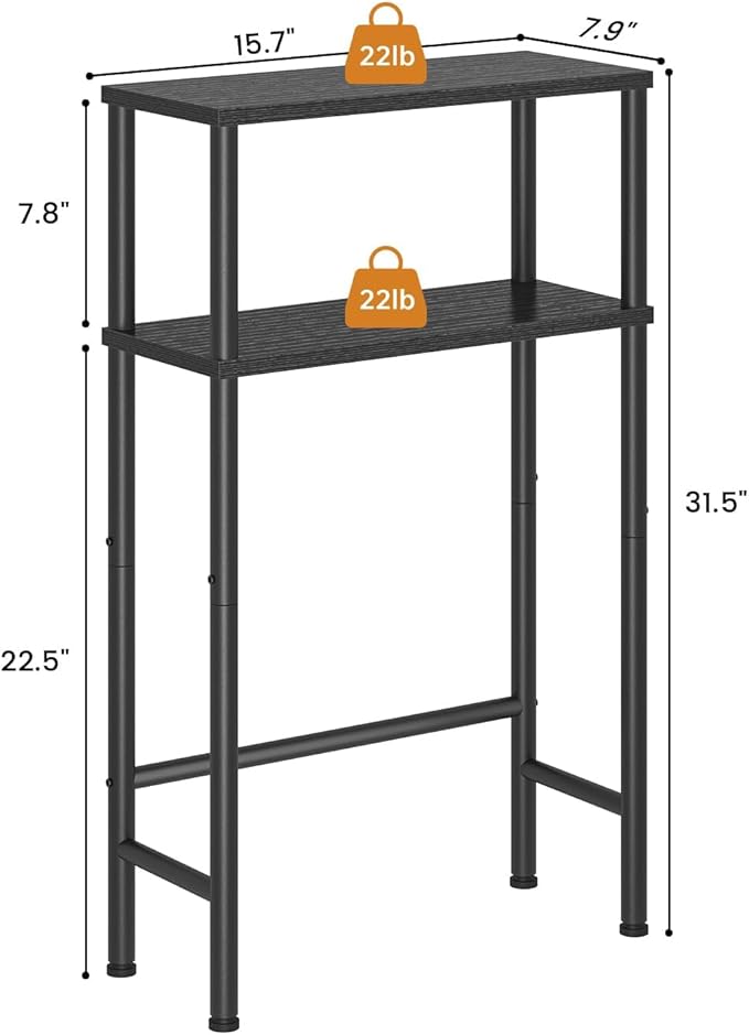 Asgolion Narrow Console Table, 15.7" Small Entryway Table, 2-Tier Sofa Table with Storage, Skinny Console Tables for Entryway, Hallway, Bedroom, Living Room, Foyer, Black