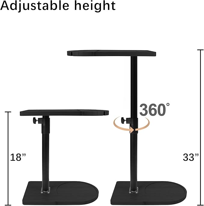 YUHFERA 360° Rotatable Sofa Tray Table for Couch Arm - Height Adjustable End Table for Bed or Chair with Phone & Tablet Slots, TV Tray Table, Side Table Tray for Small Spaces（Black,Arc）