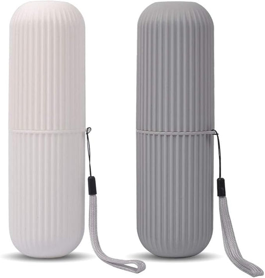 UCEC Toothbrush Case for Traveling, Portable Toothbrush Holders Travel Case, 7.7" x 2.36" x 2.36" Toothbrush Holders for Soft Toothbrush Up To 7.4 inch, 2 Pack (Grey, White)