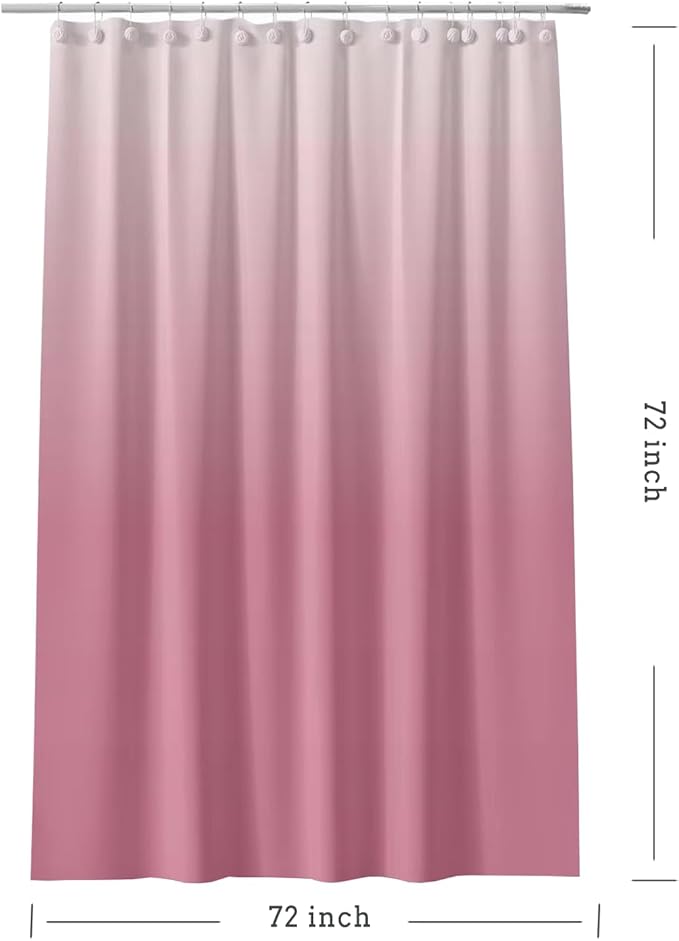 TIKABC Gradient Pink Shower Curtain Liner, 4G PEVA Shower Liner, Plastic Waterproof Shower Curtains, 72x72 inch with Grommet Holes 3 Magnetic Weights
