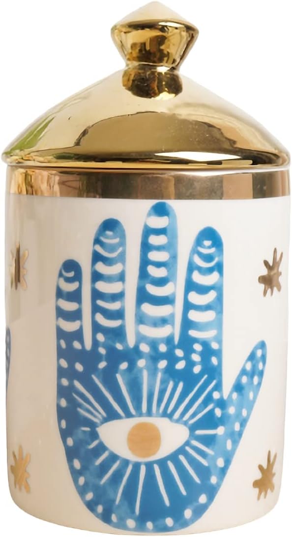 Big Eye Aromatherapy Candle Jar With Lid Ceramic Makecup Cotton Swab Holder Home Deocrative Bottler, Home Fireplace Kitchen Dining Decor For Living Room Knick Knacks Candle Holder