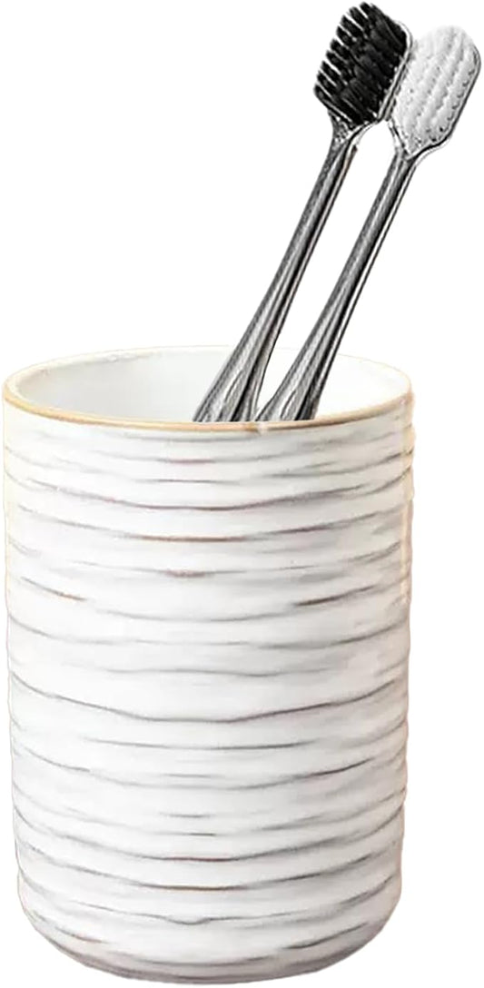 Ceramic Toothbrush Holder for Bathroom, Ceramic Toothbrush Cup, Toothpaste Organizer for Bathroom Countertop, Bathroom Storage Organizer, Kiln Transformation Cup (Vintage White)