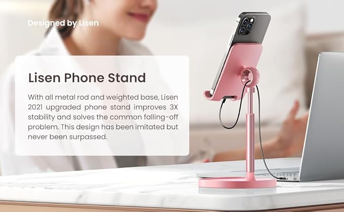LISEN Pink Vanity Girls Room Decor Kitchen Decor and Accessories, Cute Pink Phone Stand Bathroom Essentials Decor Desk Accessories for Kindle Stand iPad mini Moms Gift Birthday Decorations 4-10 inch