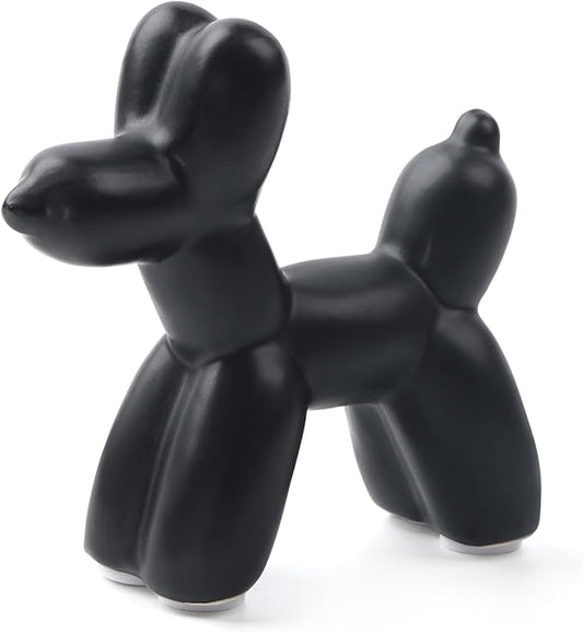 Notakia Cute Ceramics Black Balloon Dog Statue Crafts Living Room Desktop Decorations,Handmade Modern Small Ceramic Animal Statue Ornament Home Decor Accents