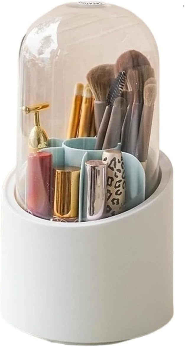 Compatible For Rotating Makeup Brush Organizer with Lid Dustproof Transparent Acrylic Box Shelf Eyebrow Pencil Barrel Bucket(Blue)