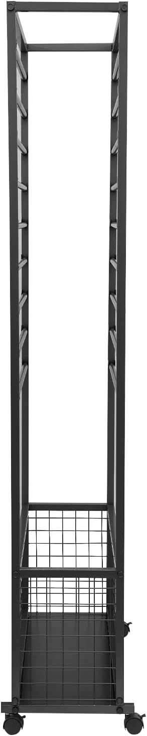 Mobile Ribbon Holder Double-Sided Ribbon Organizer Rack with 20 Hanging Rods Multifunctional Flower Wrapping Paper Storage Stand with Lockable Wheels Wrapping Paper Rack (26.38*12.6*66.93in, Black)