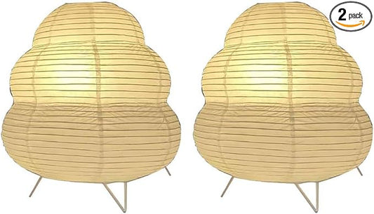 2 Pack Bedside Table Lamp Paper and Chrome Standing Lamp Room Decoration Festival Lantern Light Nightstand Desk Lamp Bedroom Dresser Living Kids Room College Dorm Coffee