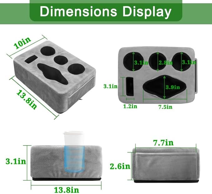 Couch Bed Cup Holder Pillow, Nisdoing 5 Hole Couch Drink Holder! Keep Drinks Hand Side and KeepTemp, Prevent Spills and Use Anywhere. Cup Holder for Couch, Bed,Camping,RV,Car,Beach. Gray