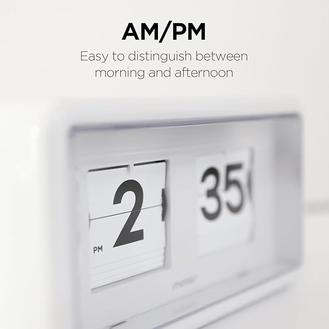 mooas Newtro Flip Desk Clock, Retro Design Auto Flip Clock, Automatic Turning Vintage Flip, Battery Powered, AM/PM, Home Décor Ideal for Home Office School Hotel Café (White)