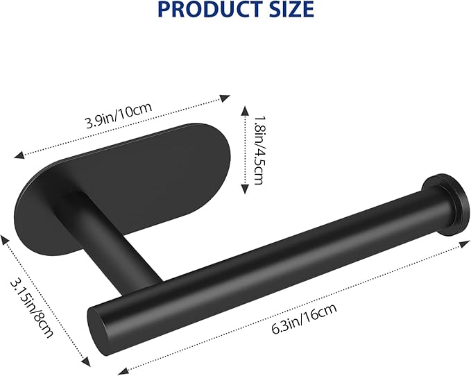 Toilet Paper Holder, Self Adhesive Toilet Paper Roll Holder No Drilling Wall Mount for Kitchen, Bathroom, Toilet, Matte Black Stainless Steel