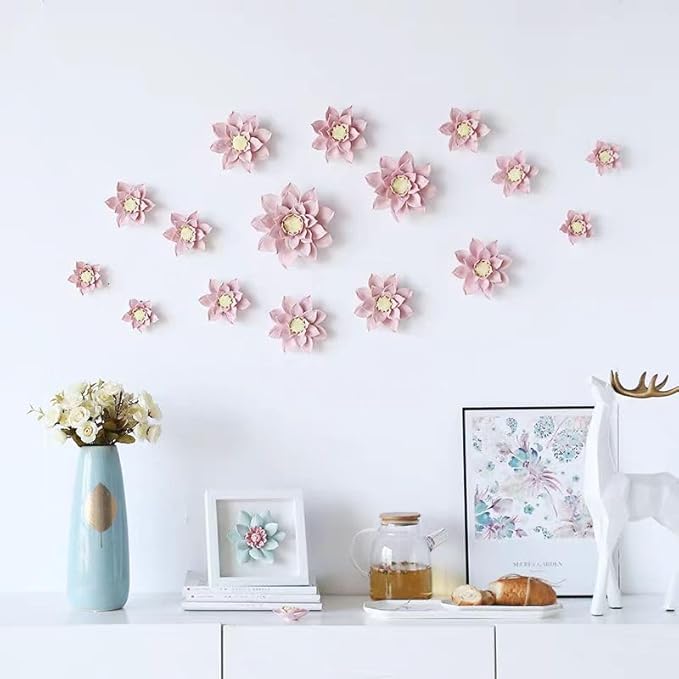 Yimi Flower， 4.72" Ceramic Flower 3D Handmade Porcelain Flower Wall Art Decor, 3D Ceramic Flower Wall Decor, Home Office Decor, Unique Gift for Home Office Decor,Girls (Pink)