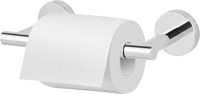 Newfun Polished Chrome Toilet Paper Holder, SUS 304 Stainless Steel Adjustable Double Post Pivoting Toilet Paper Roll Holder Wall Mount for Bathroom