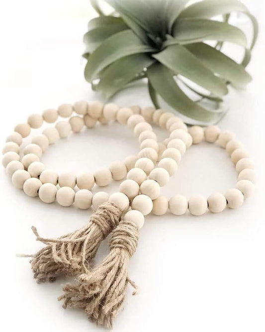 LSKYTOP 60 Inches Wood Bead Garland,Wooden Beads with Tassels,Farmhouse Beads Rustic Prayer Beads Boho Beads for Farmhouse Tiered Tray Coffee Table Mantel Decor (1 Pack)
