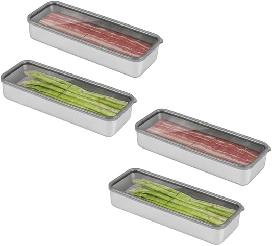 4Pack Bacon Holder for Fridge,Bacon Container for Refrigerator,Deli Meat Box for Refrigerator,304SS Airtight Food Storage Container,Stackable Fridge Organizer with Locking Lid (BPA Free)