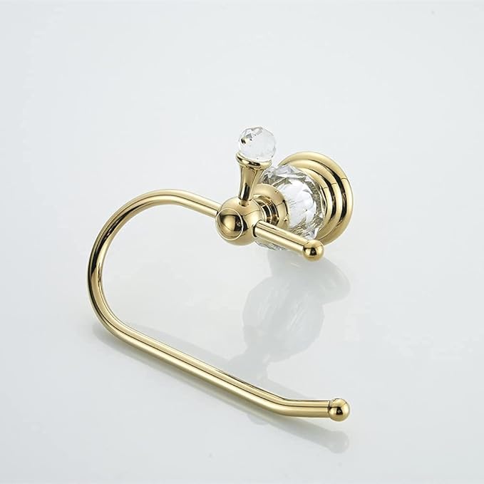 WOLIBEER Polished Gold Toilet Paper Holder, Brass Crystal Tissue Holder Bathroom Accessories Wall Mounted