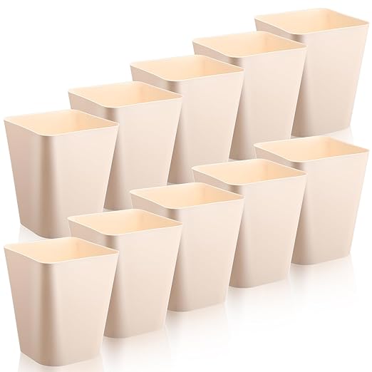 Amyhill 10 Pcs Small Trash Can 2 Gallon Plastic Garbage Can Small Waste Basket for Bathroom Office Kitchen Living Room Bedroom Home Under Desk (Khaki)