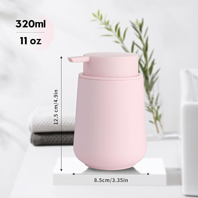 YAUKPH Matte Light Pink Liquid Hand Soap Dispenser Plastic 11 oz - Modern Minimalist Style for Bathroom & Kitchen Countertop Refillable
