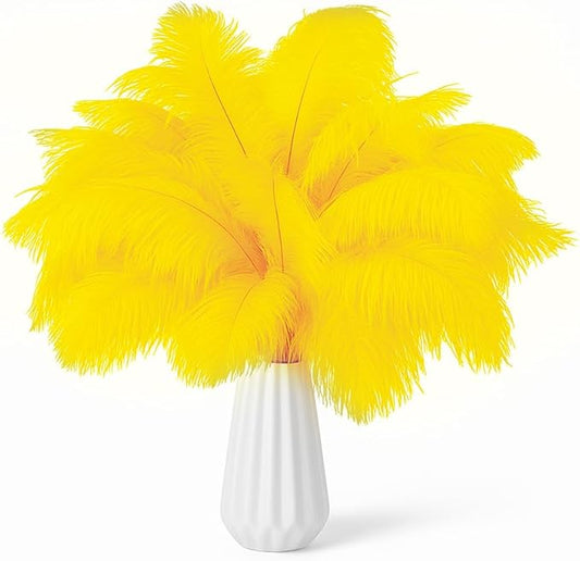 30pcs Yellow Ostrich Feathers Natural Bulk 8-10in（20-25cm） Vase Craft Wedding Home Party Centerpieces Christmas Day Decoration