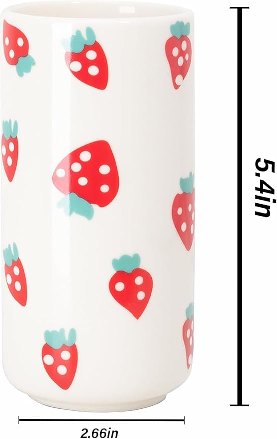 MOUGIGI Strawberry Ceramic Vase-Unique Aesthetic Design for Funky Flower Decor-Perfect Summer Fruit Theme Table Centerpiece-Ideal Gift for Parties and Special Occasions-Stylish Durable Home Decoration