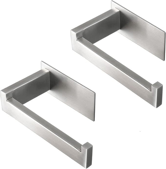 Toilet Paper Holder, Self Adhesive Tissue Holder Stainless Steel Rustproof Paper Roll Holder, No Drilling Easy to Install, Toilet Paper Rack Suitable for Office, Bathroom (2, Brushed Nickel)