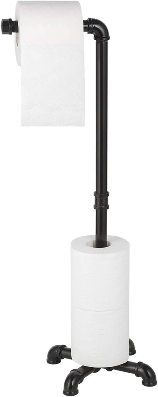 MOOACE Toilet Paper Holder Stand, Industrial Free Standing Bathroom Tissue Paper Roll Dispenser, Black