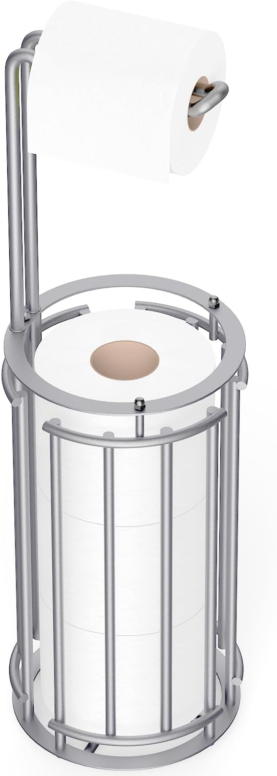 Meangood Toilet Paper Holder Stand and Tissue Paper Roll Dispenser for 4 Mega Rolls (Matte Silver)