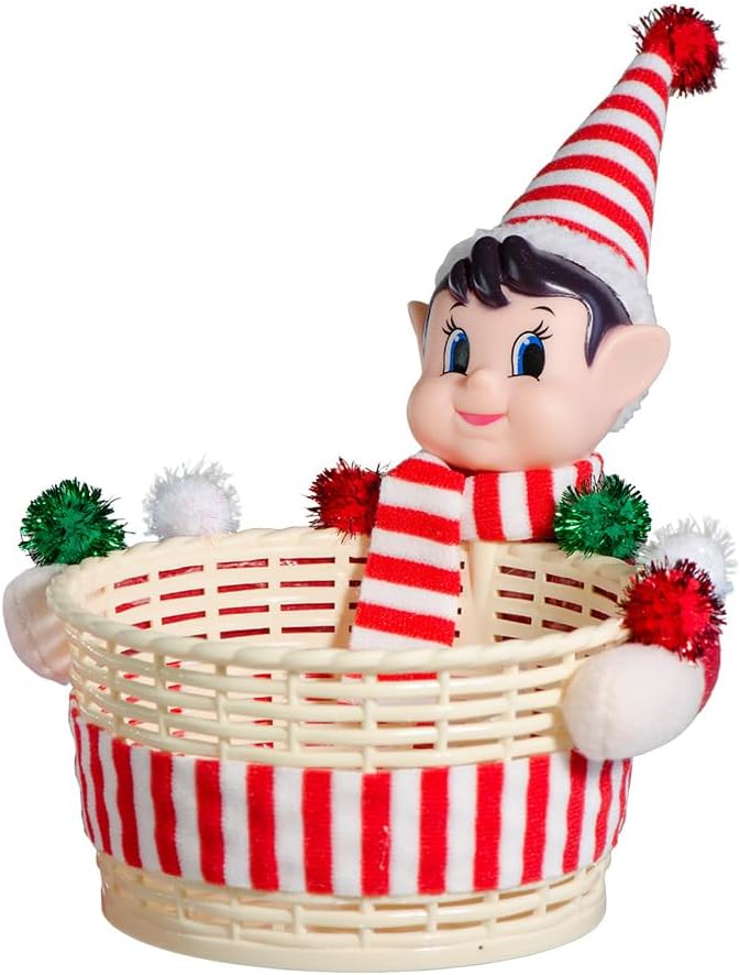 Christmas Elf Storage Gift Basket Ornament, Small Empty Xmas Box Decoration Cute Plastic Organizer Basket for Kids Elf Holder for Gift,Chocolate,Toys or Candies Christams Decor (Red)