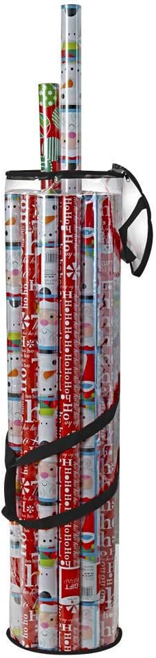 ProPik Christmas Gift Wrapping Paper Storage Organizer Bag, Store Up to 24 Rolls 40 Inch, Heavy Duty PVC Clear Bag with Handles and Zippered Top Wrap and Ribbons (Black)