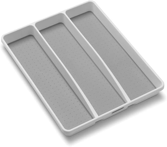 madesmart 3 Compartment Utensil Tray, Multi Purpose Storage Organizer, Non Slip Lining,Deep Storage for Ladles, Whisks & Serving Tools, for Drawers & Home Organization, White