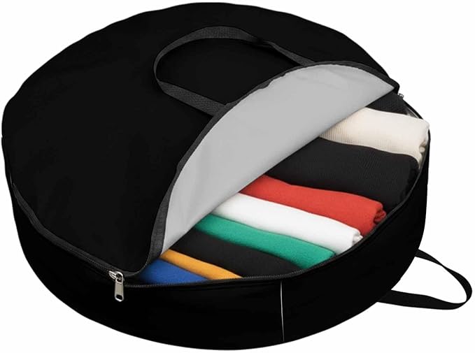 Storage Bag White Round Storage Totes Bins Closet Organizers with Zippers & Handle Black Solid Color Clothes Storage Container for Bedroom Dorm Space Saving Packing Supplies Moving Bags