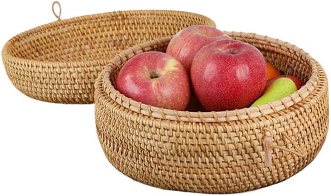 Fengyan Storage Japanese Autumn Rattan Storage Basket, Dining Coffee Table Plate, Braided Round Ornaments(Large)