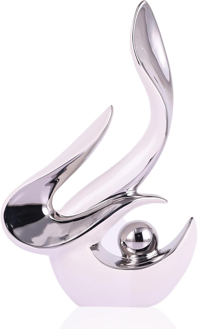 Silver Living Room Decor Table,Sculptures Home Decor,Modern Abstract Art,Dinner Table Centerpiece Decor,Ceramic Statue and Figurines Decorations Accent,Adorno Para Mesa Comedor(White Silver)