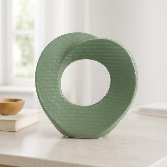 Ceramic Decorative Object – Table Home Decor Accent, Tabletop Decor For Shelf Or Console, Modern Decorative Objects For Collected, Minimal Styling – 8", Green