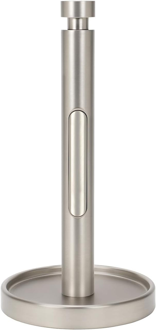 Ivilon Countertop Paper Towel Holder - Weighted Heavy Duty Steel Stand with Non-Slip Base for a Steady One-Handed One Sheet Tear - Fits All Rolls - Brushed Nickel