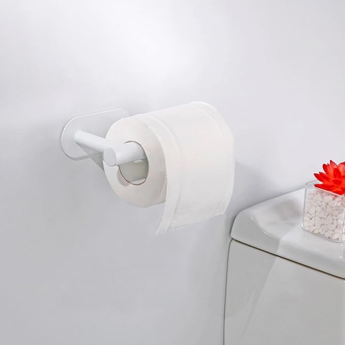 White Toilet Paper Holder, Self Adhesive Toilet Paper Roll Holder No Drilling Wall Mount for Kitchen, Bathroom, Toilet