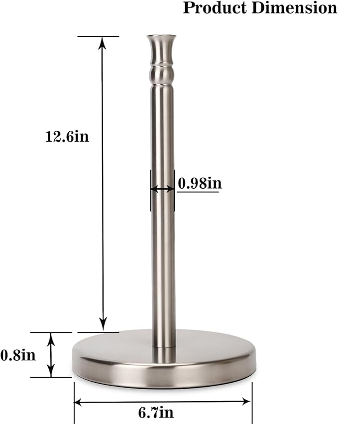 Paper Towel Holder Countertop, Standing Paper Towel Roll Holder for Kitchen Bathroom, with Weighted Base for One-Handed Operation, No Wobbly (Brushed Nickel)
