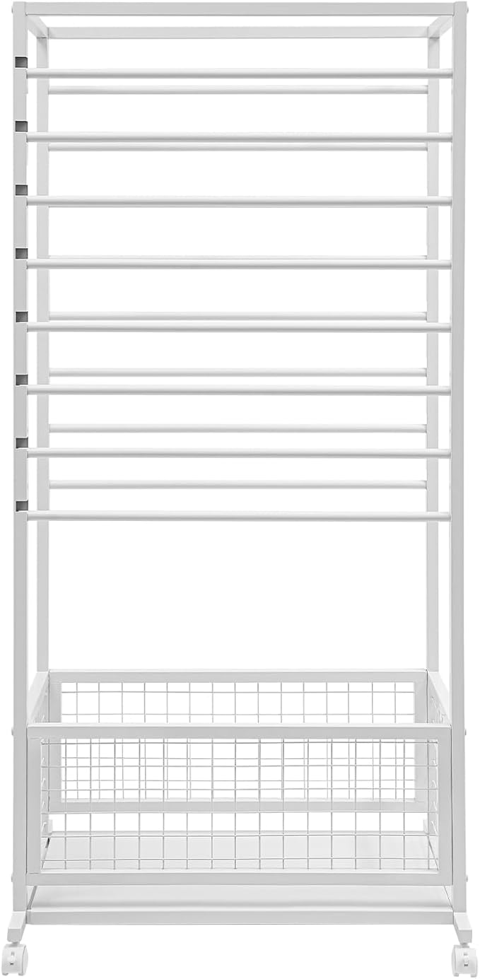 16-Layer Floor Standing Ribbon Organizer Rack, 60" Metal Flower Wrapping Paper Storage Stand, Flower Shop Packaging Paper Storage Stand for Home Craft Room Clothing Store, White