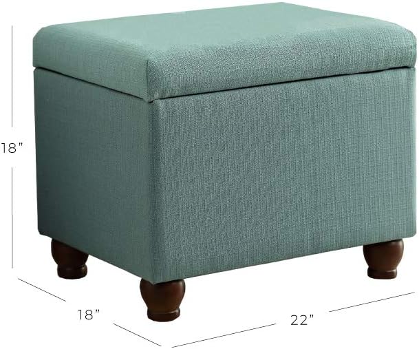 Homepop Home Decor | Upholstered MediumRectangular Storage Ottoman | Hinged Lid Ottoman with Storage for Living Room & Bedroom, Aqua Linen