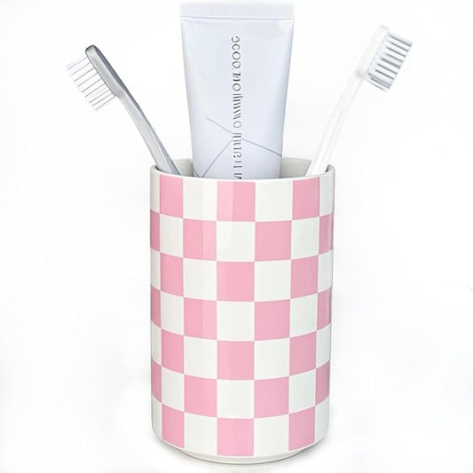 Ceramic Toothbrush Holder, Pink Toothbrush Holders for Bathrooms, Modern Cute Girly Tooth Brush Tumbler, Toothbrushes Toothpaste Cup for Bath Countertop Storage, Girls Bathroom Decor