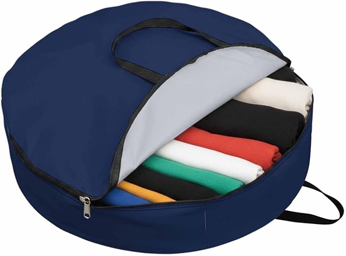 36 Inch Round Storage Bag 1 Pack,Modern Solid Color Navy Blue Waterproof Wreath Storage Container with Handles&Zipper Minimalist Pure Bleu Marine Closet Organizer Bags Garland Box