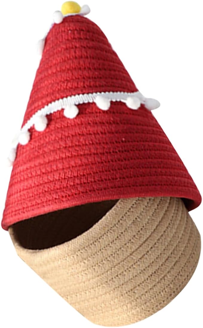 Garneck Cartoon Christmas Tree Decorative Storage Basket Lid Woven Organizer for Boys and Girls Toys Sundries and Personal Items Stylish Container for Home Decor and Desk Organization