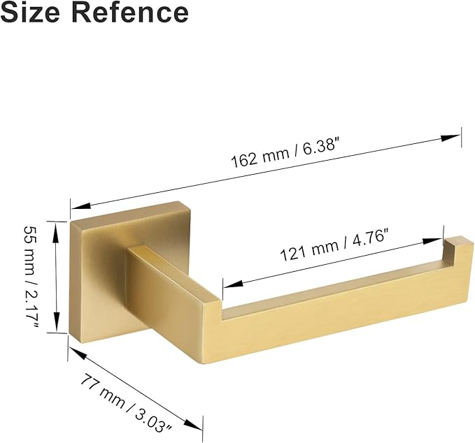 TQKAG Brushed Gold Toilet Paper Holder SUS304 Stainless Steel, Modern Square Tissue Roll Holders Wall Mount, Toilet Paper Roll Dispenser for Kitchen Washroom