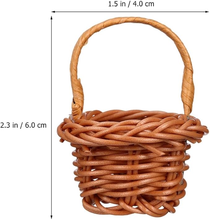 Cabilock 12pcs Mini Woven Basket with Handles Miniature Storage Basket Farmhouse Desktop Decorative Accessories for Wedding Party Favors Tree Hanging Ornaments Crafts, Chocolate