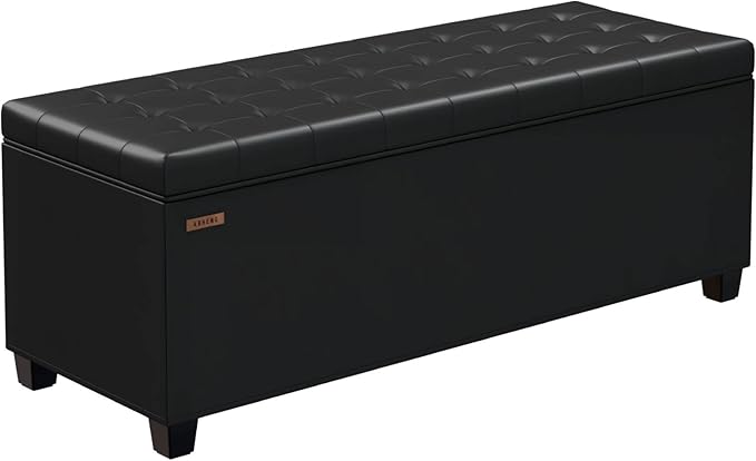 ABHENG Synthetic leather Storage ottoman bench with legs,43.5”W x 15.7”D x 15.7”H,metal frame end of bed bench hold up to 770 LB,Large Storage Chest hold up to 770 LB,Black UASND622B