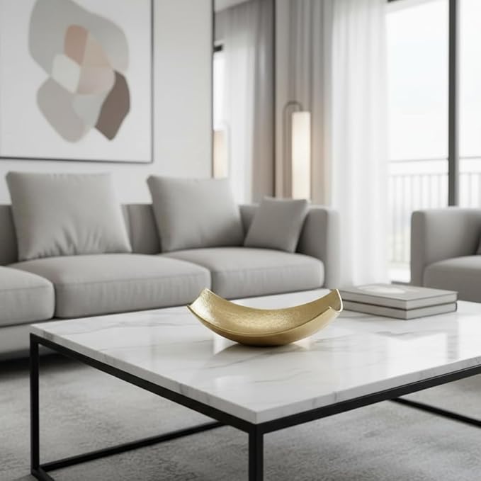 Cucha Large Aluminum Scoop Dish, Gold Finish, Modern Tabletop Décor for Kitchen, Home or Office – Use as Nut Tray, Key Holder, Change Dish, or Coffee Table Centerpiece, 17.25" x 9.75" x 5.5